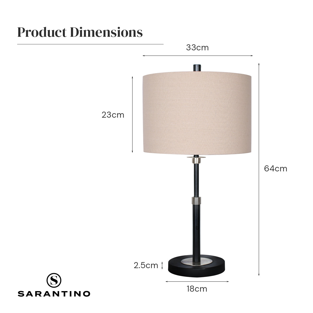 Sarantino Metal Table Lamp with Linen Drum Shade Sarantino