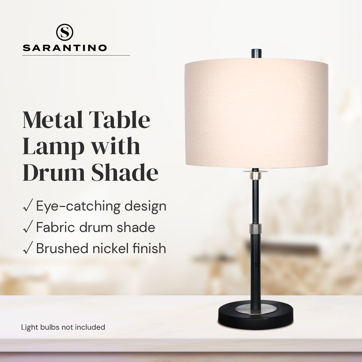Sarantino Metal Table Lamp with Linen Drum Shade Sarantino