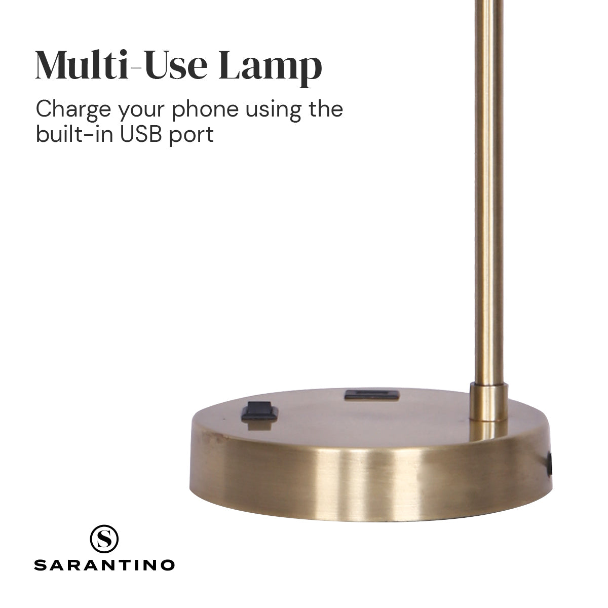 Sarantino Metal Task Lamp with USB Charging Port Antique Brass Finish Sarantino