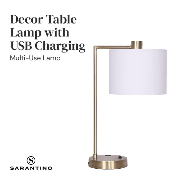 Sarantino Metal Task Lamp with USB Charging Port Antique Brass Finish Sarantino