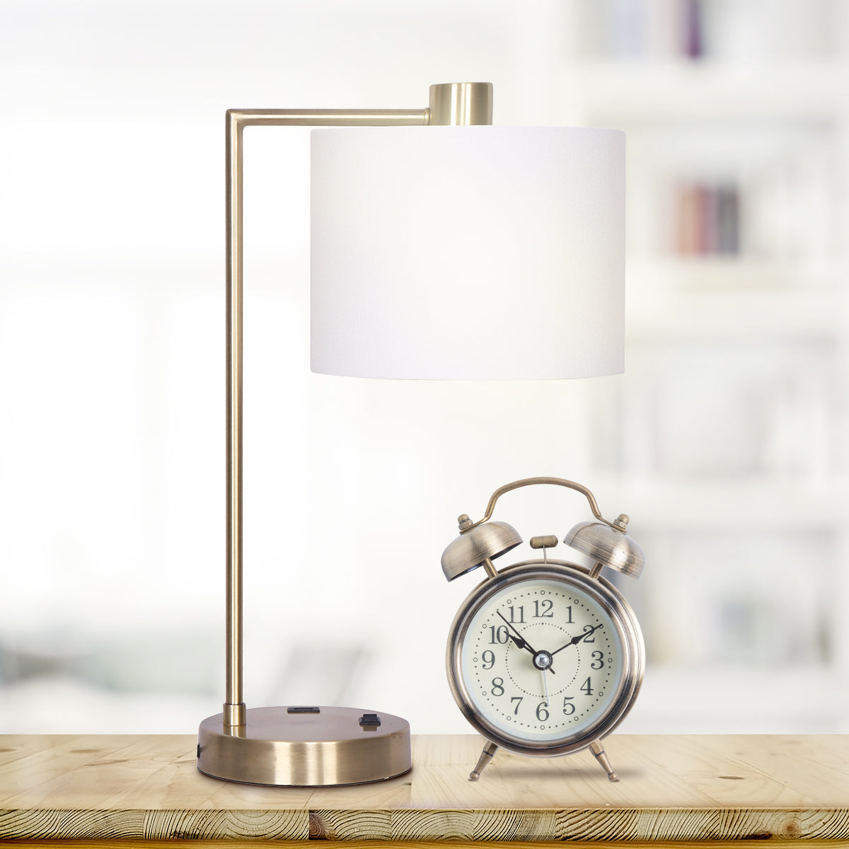 Sarantino Metal Task Lamp with USB Charging Port Antique Brass Finish Sarantino