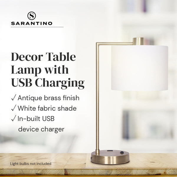 Sarantino Metal Task Lamp with USB Charging Port Antique Brass Finish Sarantino