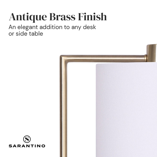 Sarantino Metal Task Lamp with USB Charging Port Antique Brass Finish Sarantino