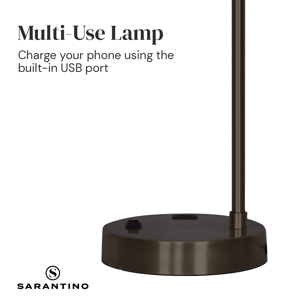 Sarantino Metal Task Lamp with USB Charging Port Bronze Finish Sarantino