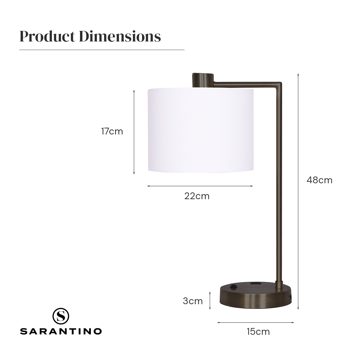 Sarantino Metal Task Lamp with USB Charging Port Bronze Finish Sarantino