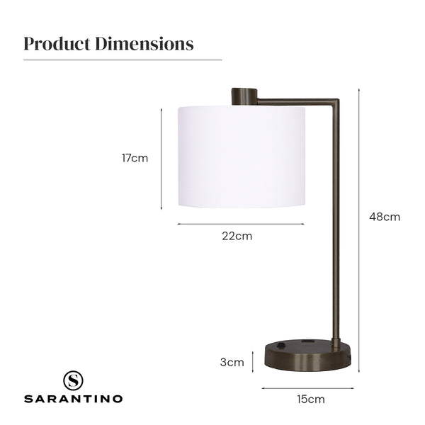 Sarantino Metal Task Lamp with USB Charging Port Bronze Finish Sarantino