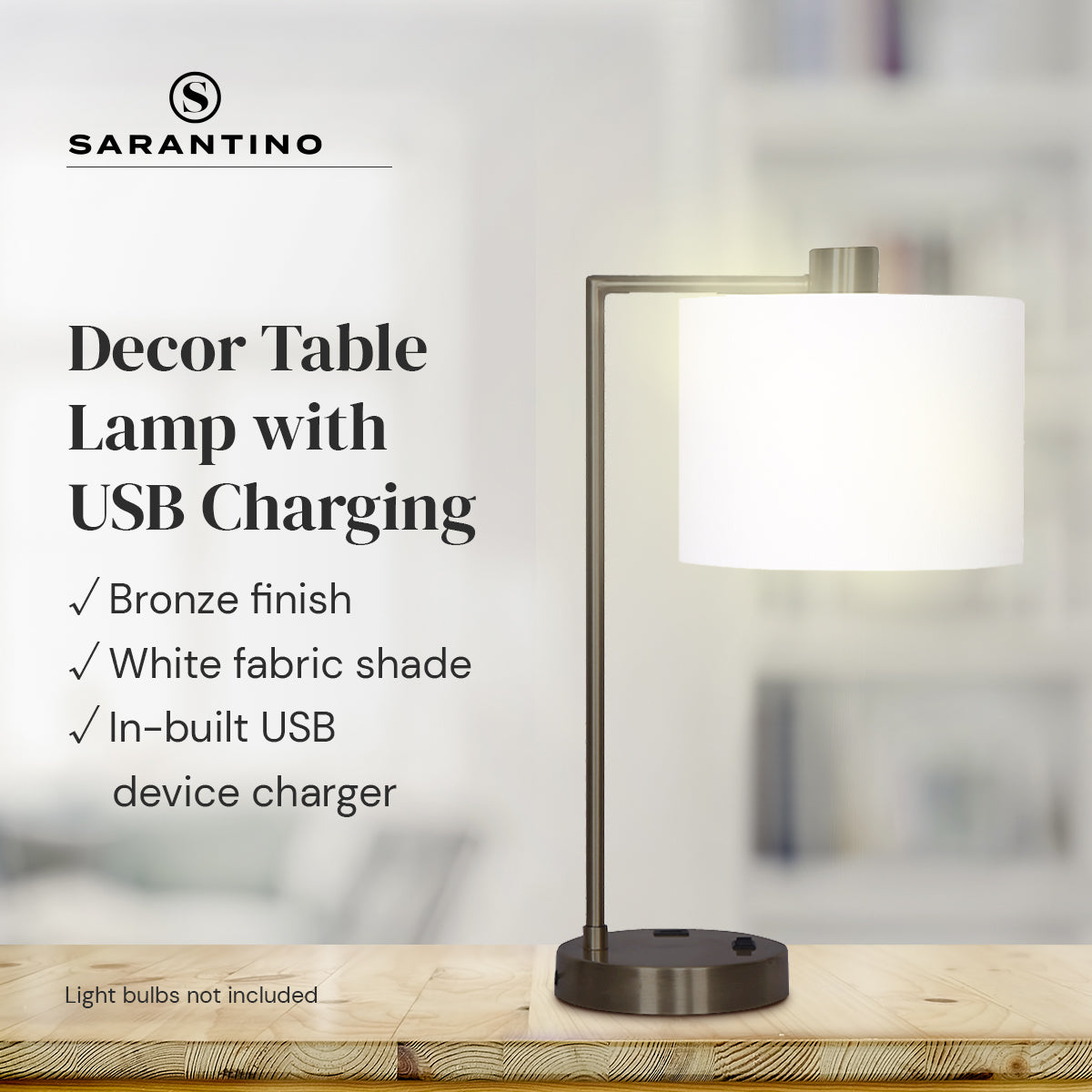 Sarantino Metal Task Lamp with USB Charging Port Bronze Finish Sarantino