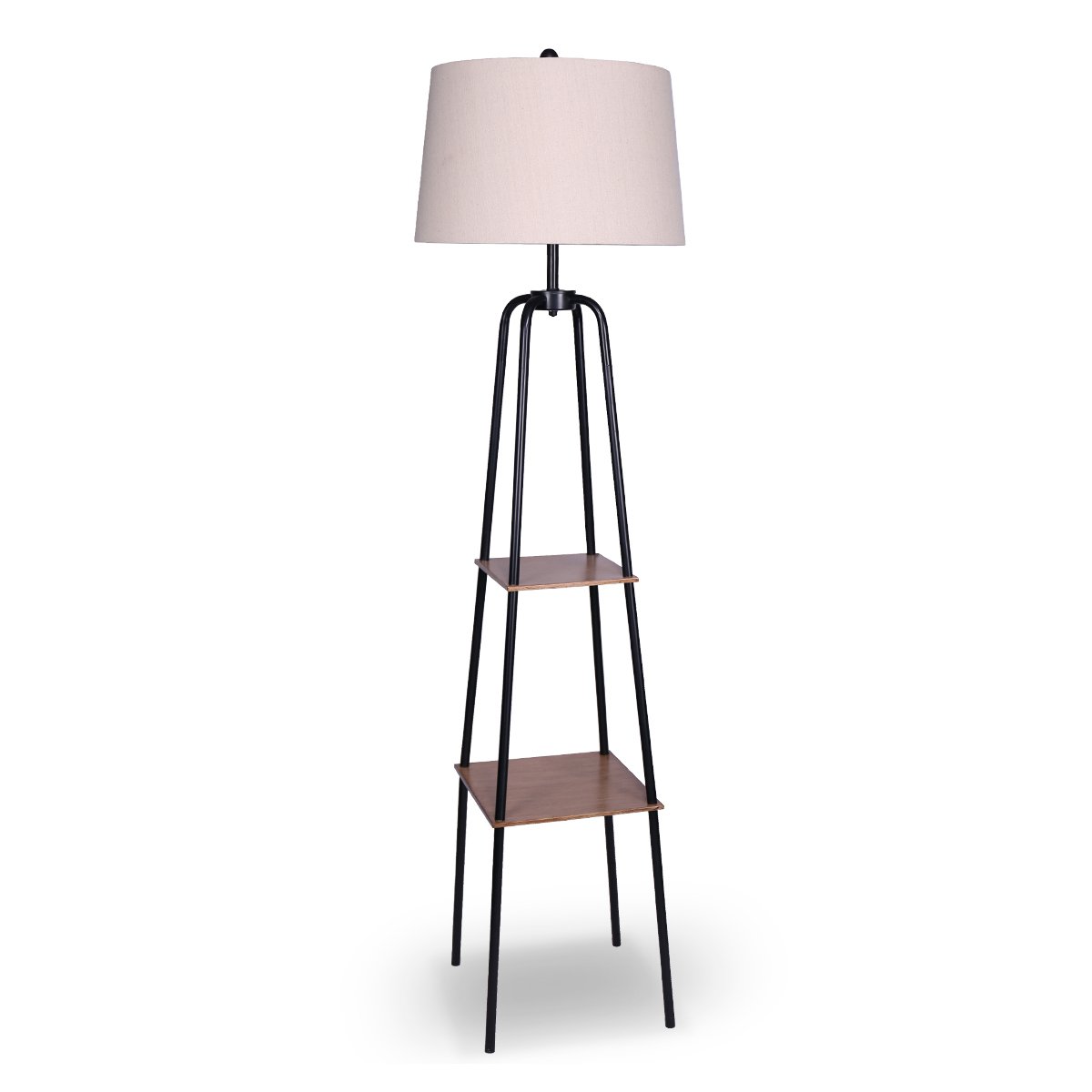 Sarantino Metal Etagere Floor Lamp Shade Metal Shelf in Wood Finish Sarantino