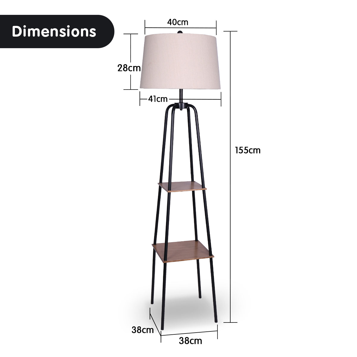 Sarantino Metal Etagere Floor Lamp Shade Metal Shelf in Wood Finish Sarantino