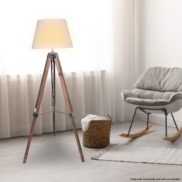 Sarantino Solid Wood Tripod Floor Lamp Adjustable Height White Shade Sarantino