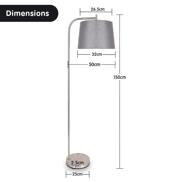Sarantino Metal Task Floor Lamp Nickel Finish with Grey Fabric Shade Sarantino