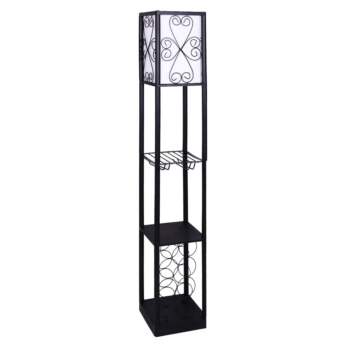 Sarantino Metal Etagere Floor Lamp with Wine Holder Shelf Sarantino