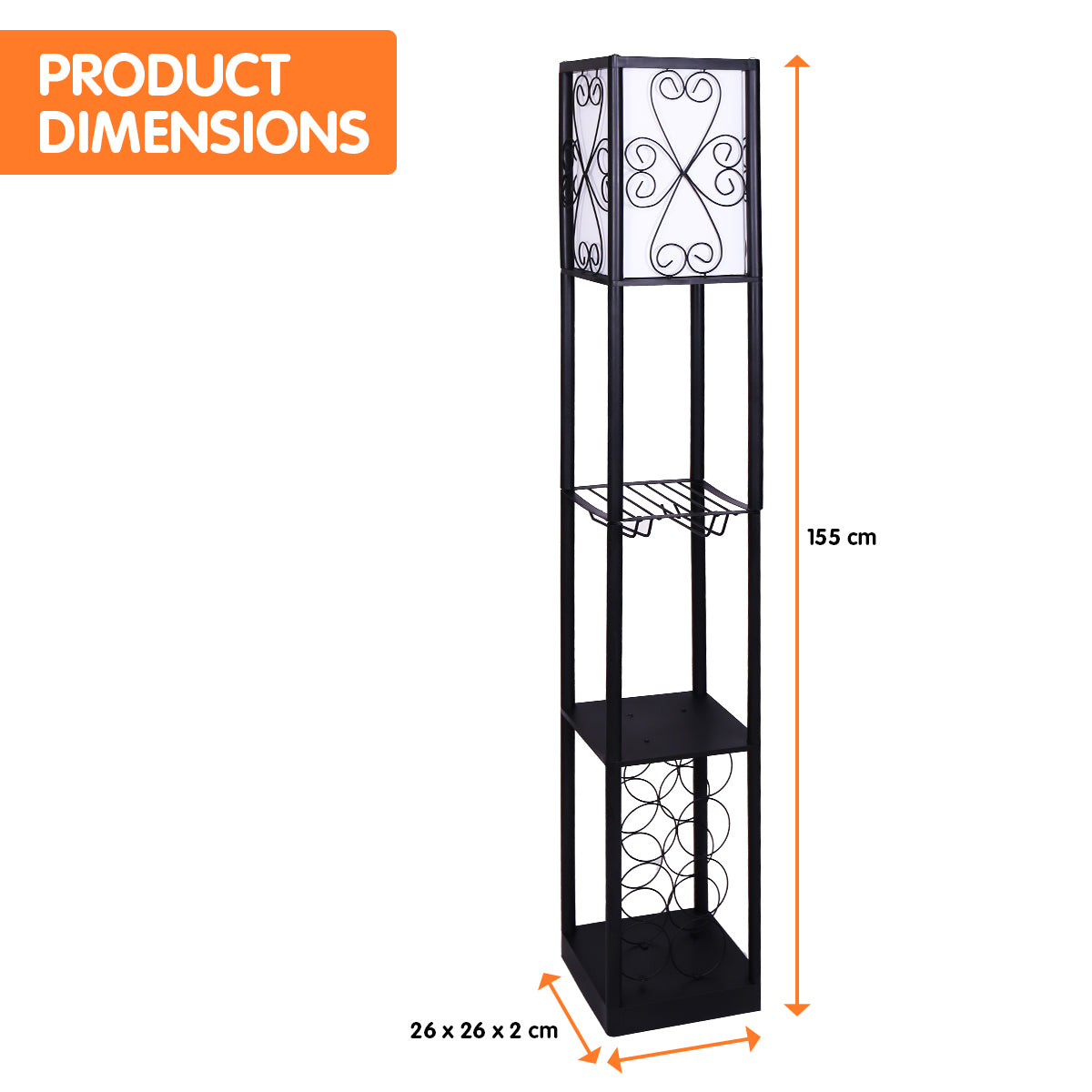 Sarantino Metal Etagere Floor Lamp with Wine Holder Shelf Sarantino