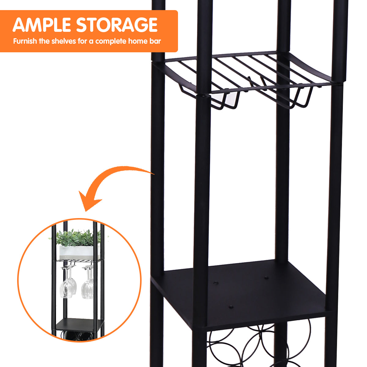Sarantino Metal Etagere Floor Lamp with Wine Holder Shelf Sarantino