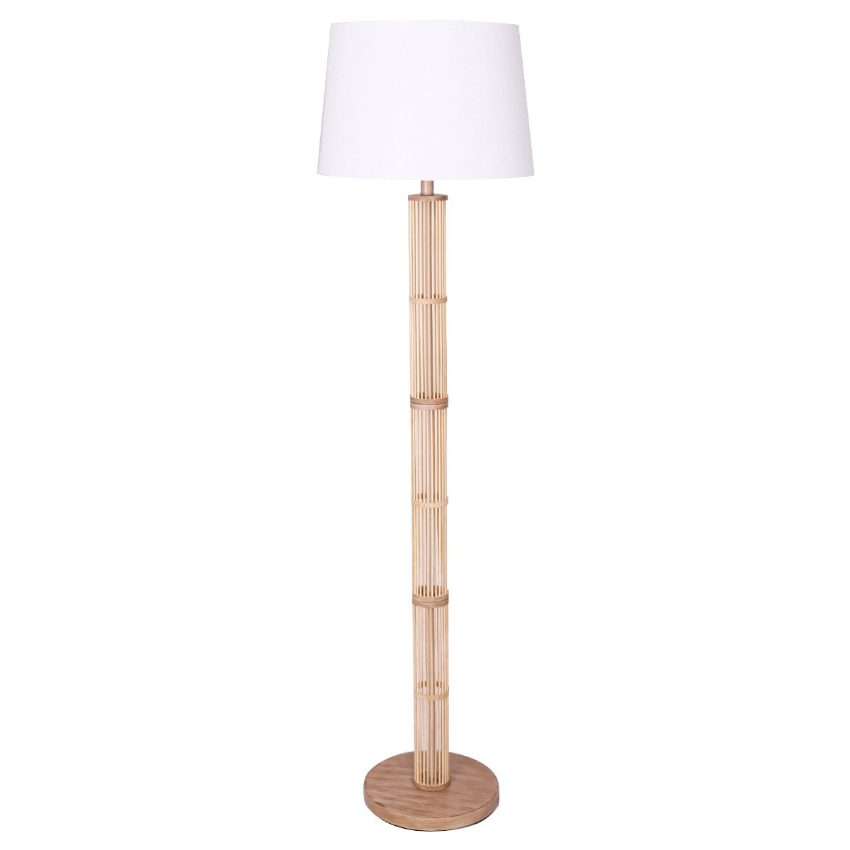 Sarantino Rattan Floor Lamp With Off-White Linen Shade by Sarantino Sarantino