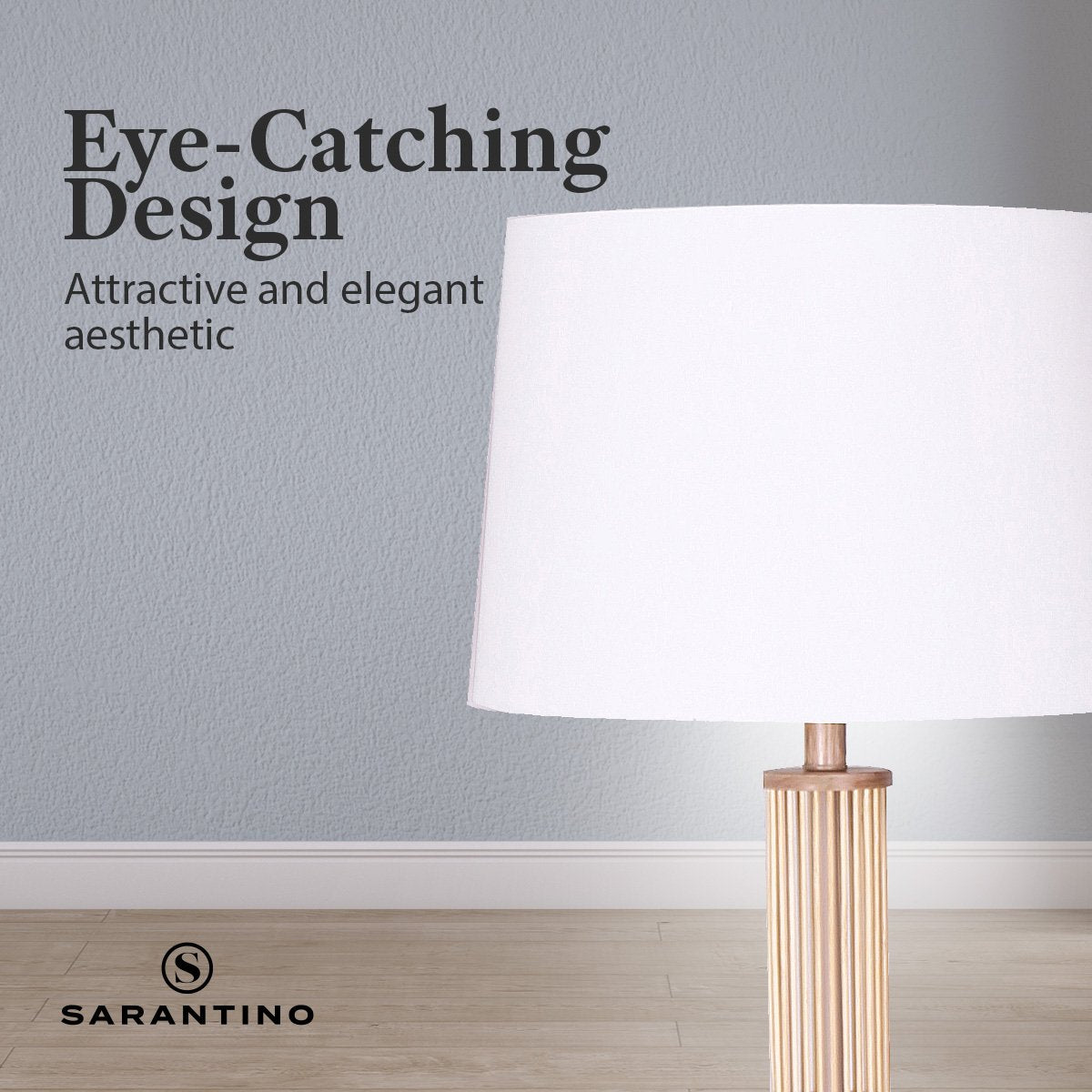 Sarantino Rattan Floor Lamp With Off-White Linen Shade by Sarantino Sarantino