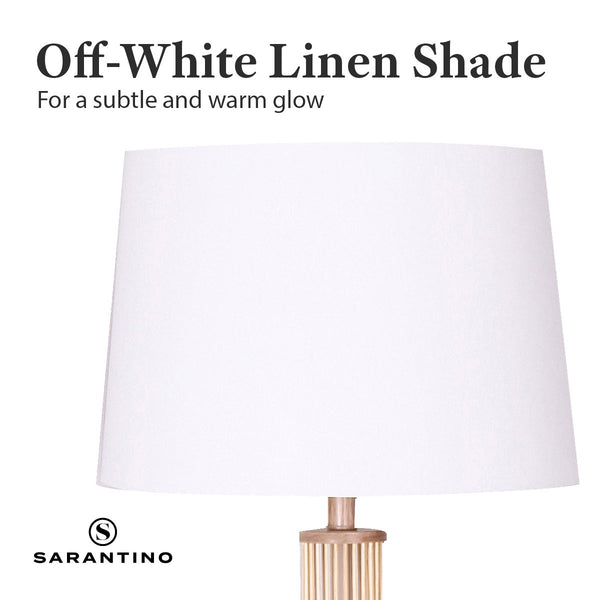 Sarantino Rattan Floor Lamp With Off-White Linen Shade by Sarantino Sarantino