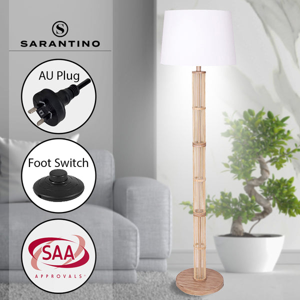 Sarantino Rattan Floor Lamp With Off-White Linen Shade by Sarantino Sarantino