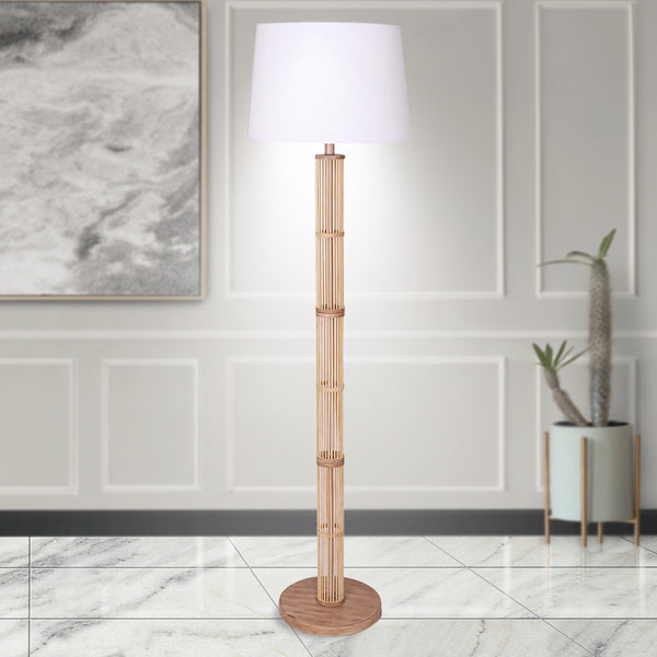 Sarantino Rattan Floor Lamp With Off-White Linen Shade by Sarantino Sarantino