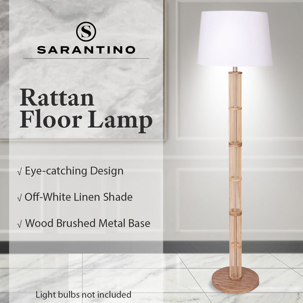 Sarantino Rattan Floor Lamp With Off-White Linen Shade by Sarantino Sarantino