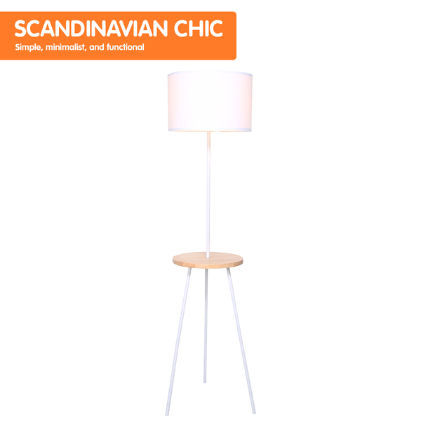 Sarantino Metal Tripod Floor Lamp Shade with Wooden Table Shelf Sarantino