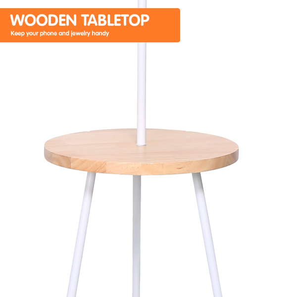 Sarantino Metal Tripod Floor Lamp Shade with Wooden Table Shelf Sarantino