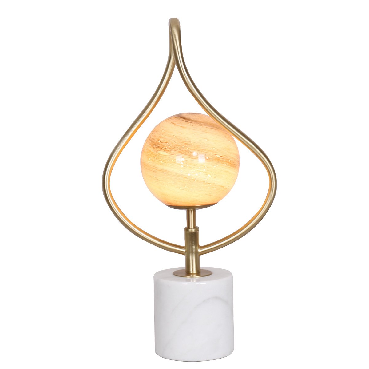 Sarantino Sculptural Orange Glass Table Lamp With White Marble Base Sarantino