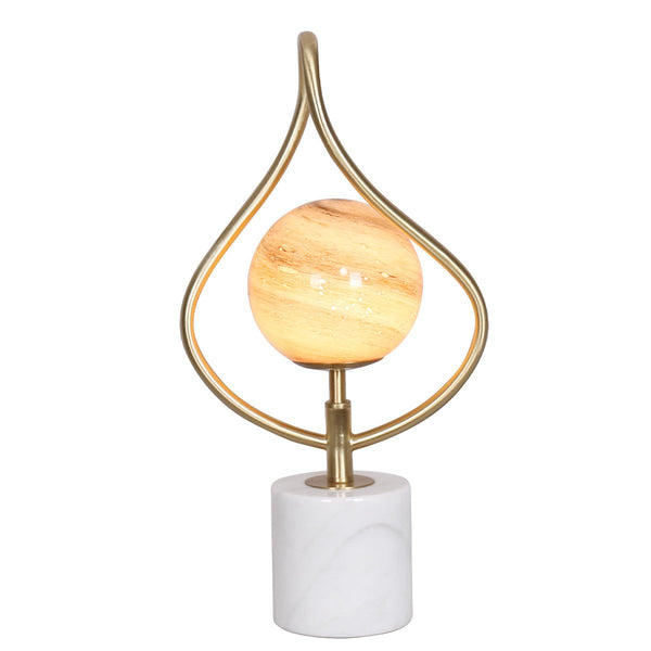 Sarantino Sculptural Orange Glass Table Lamp With White Marble Base Sarantino