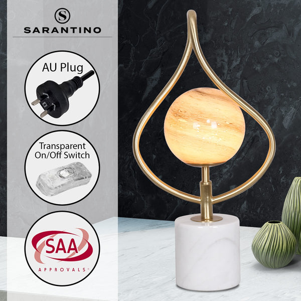 Sarantino Sculptural Orange Glass Table Lamp With White Marble Base Sarantino