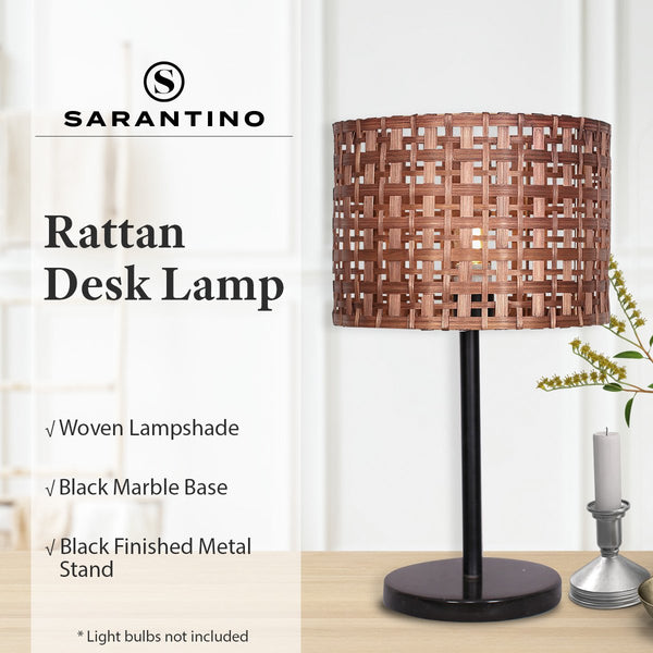 Sarantino Rattan Desk Lamp With Black Marble Base Sarantino