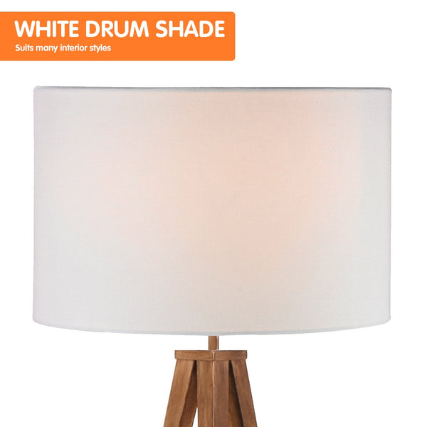 Sarantino Metal Tripod Floor Spot Lamp Shade Drum in Wooden Finish Sarantino