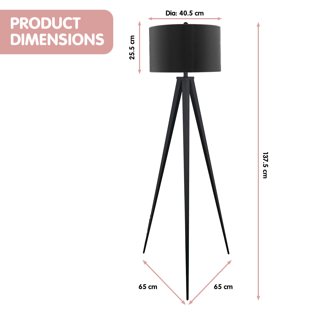 Sarantino Minimalist Modern Tripod Floor Lamp Black Sarantino
