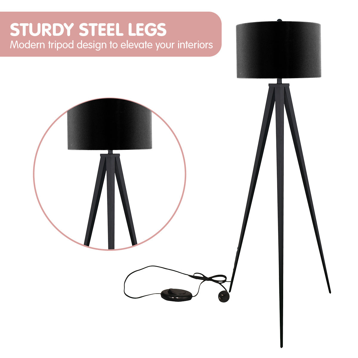 Sarantino Minimalist Modern Tripod Floor Lamp Black Sarantino