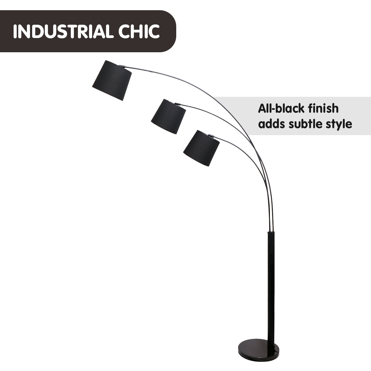 Sarantino 3-Light Arc Floor Lamp Adjustable Black 3 Shades Sarantino