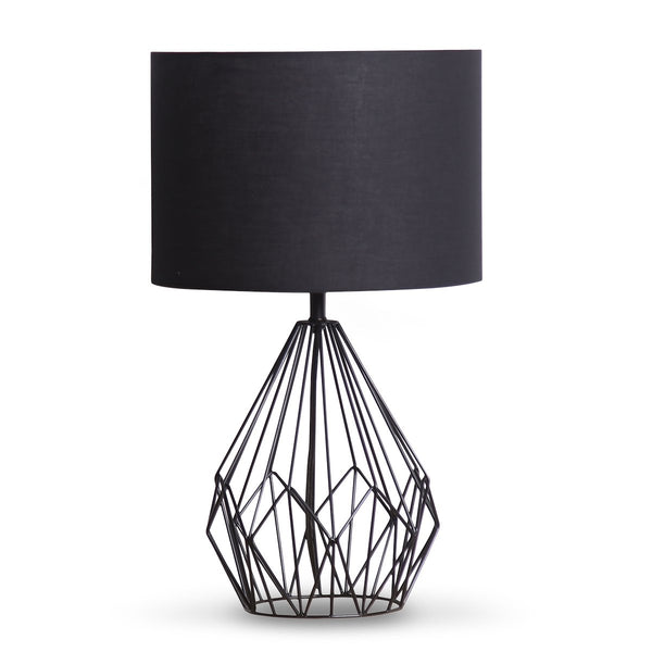 Sarantino Metal Wire Table Lamp in Black Finish With Black Drum Shade Sarantino