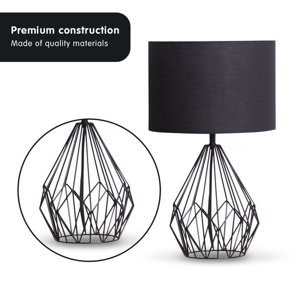 Sarantino Metal Wire Table Lamp in Black Finish With Black Drum Shade Sarantino