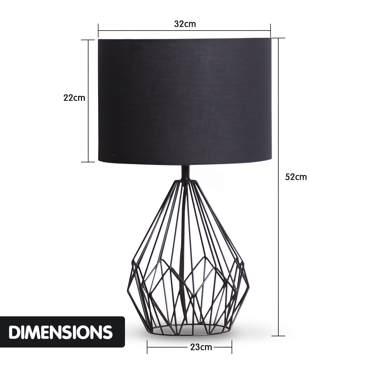 Sarantino Metal Wire Table Lamp in Black Finish With Black Drum Shade Sarantino
