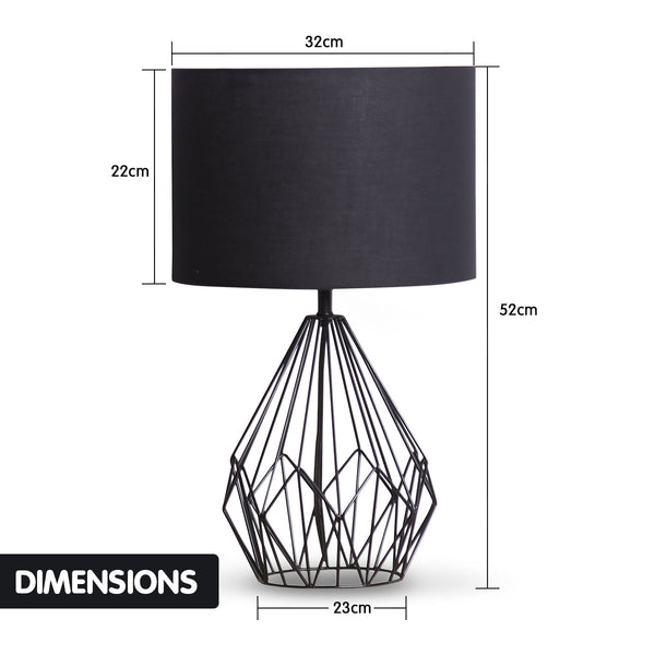 Sarantino Metal Wire Table Lamp in Black Finish With Black Drum Shade Sarantino
