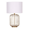 Sarantino Rose Gold Table Lamp with Linen Drum Shade