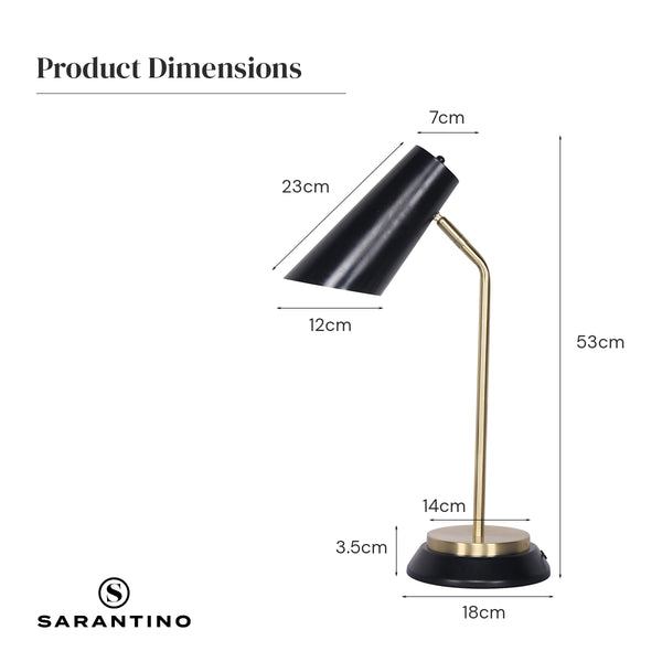 Sarantino Electric Reading Light Table Lamp Brass Finish - Black Sarantino