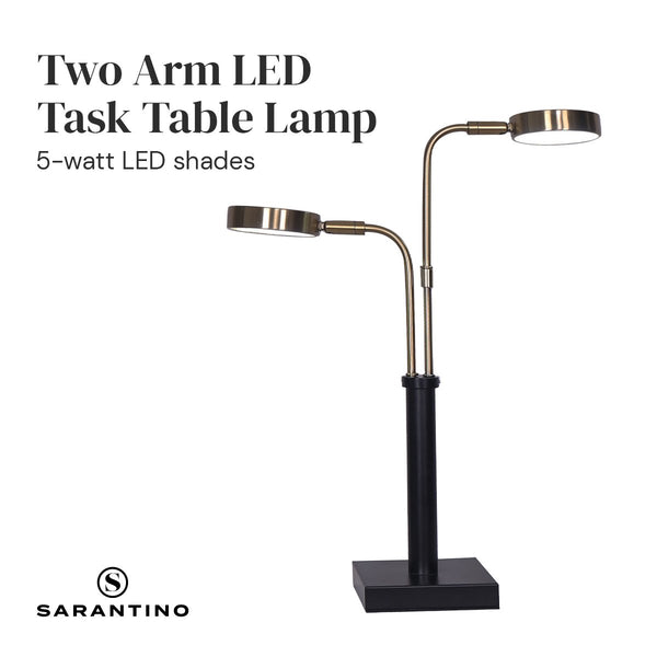 Sarantino LED Metal Table Lamp with 2 Lights Brushed Gold Black Finish Sarantino