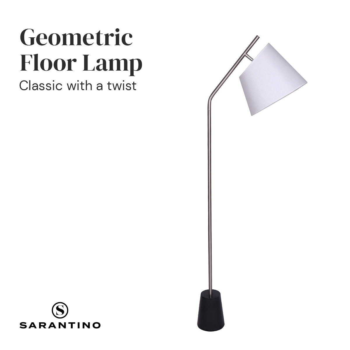 Sarantino Metal Floor Lamp Nickel Finish with Black Marble Base Sarantino