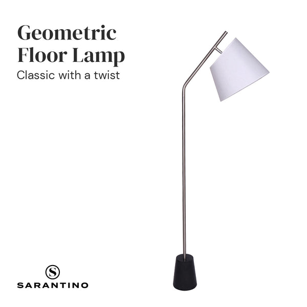 Sarantino Metal Floor Lamp Nickel Finish with Black Marble Base Sarantino