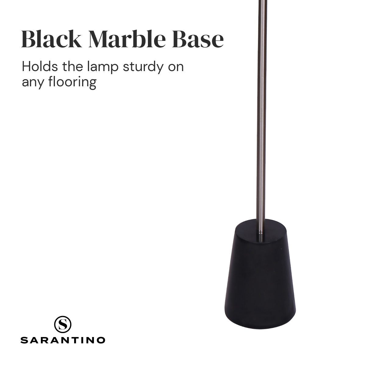 Sarantino Metal Floor Lamp Nickel Finish with Black Marble Base Sarantino