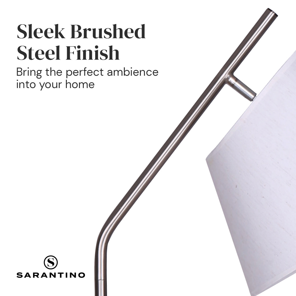 Sarantino Metal Floor Lamp Nickel Finish with Black Marble Base Sarantino