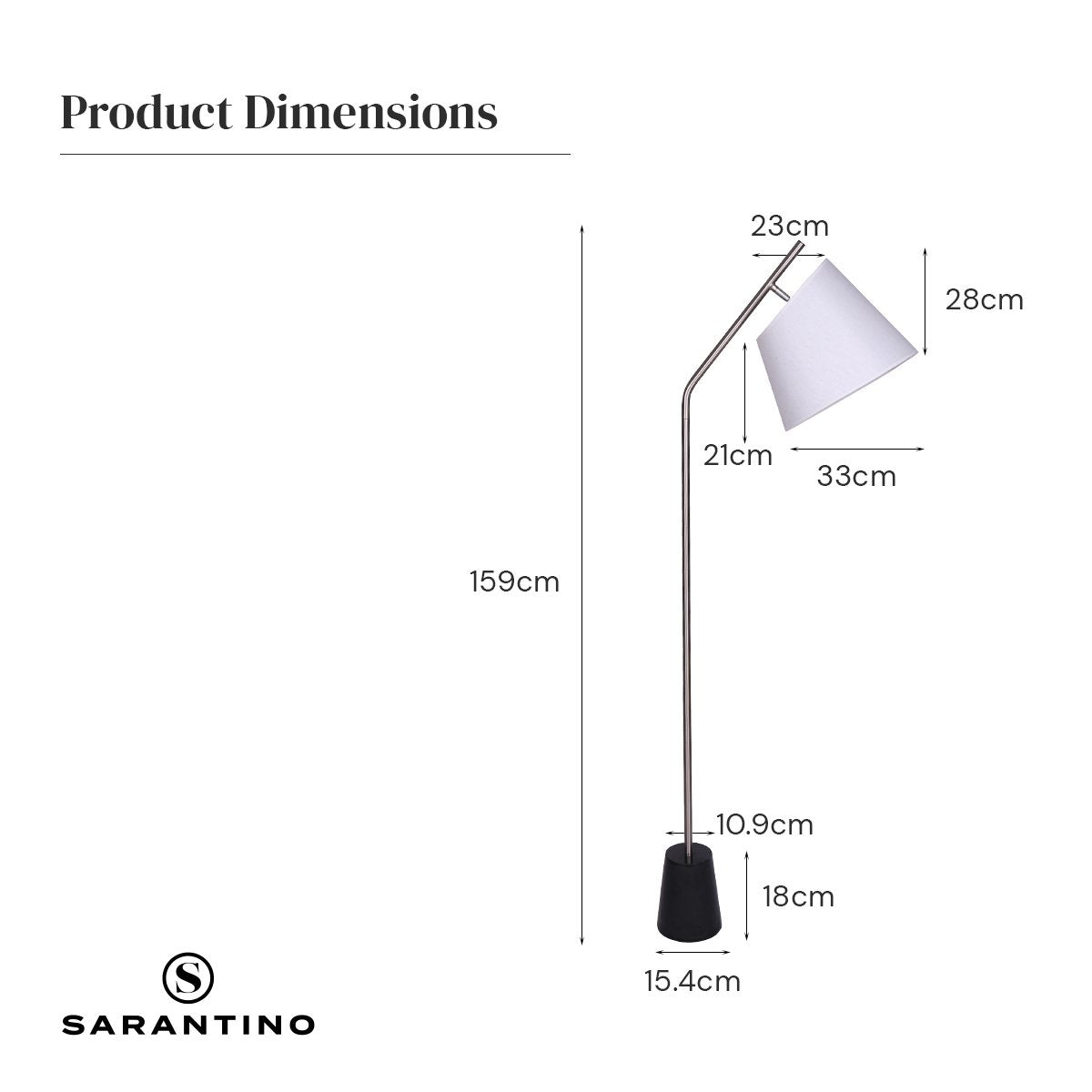 Sarantino Metal Floor Lamp Nickel Finish with Black Marble Base Sarantino