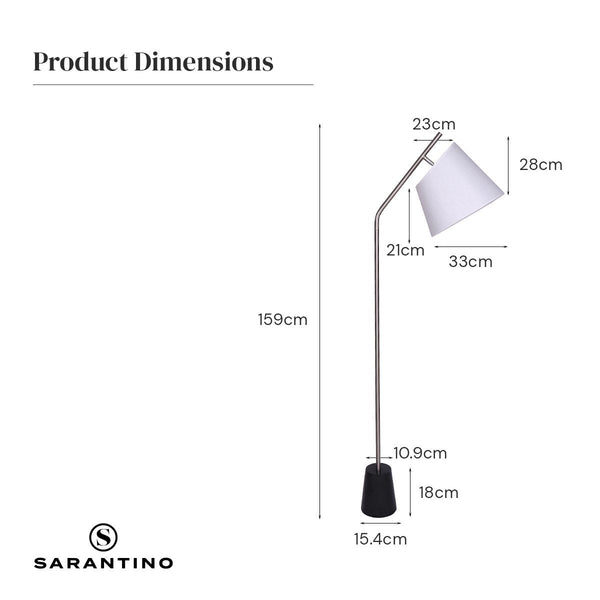 Sarantino Metal Floor Lamp Nickel Finish with Black Marble Base Sarantino