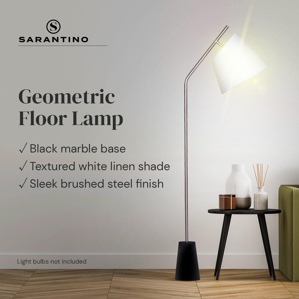 Sarantino Metal Floor Lamp Nickel Finish with Black Marble Base Sarantino