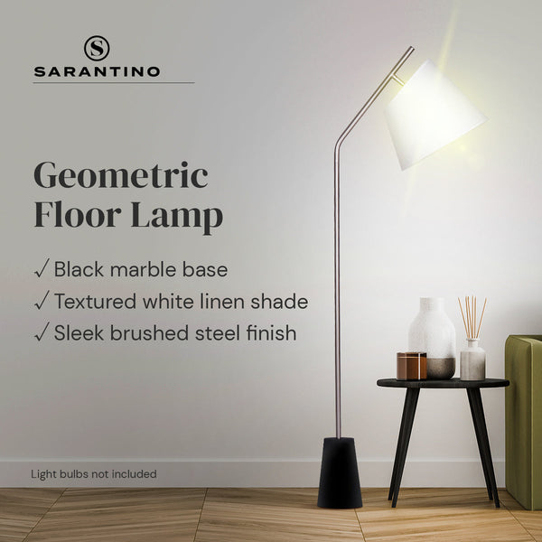 Sarantino Metal Floor Lamp Nickel Finish with Black Marble Base Sarantino