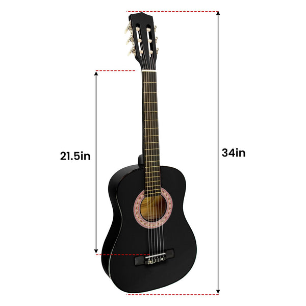 Karrera 34in Acoustic Children Wooden Guitar - Black Karrera